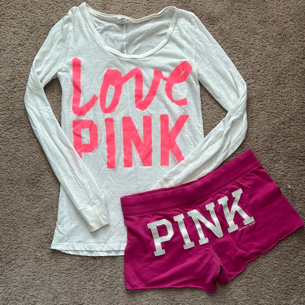 PINK Victoria's Secret Women's White and Pink Sleepwear Set